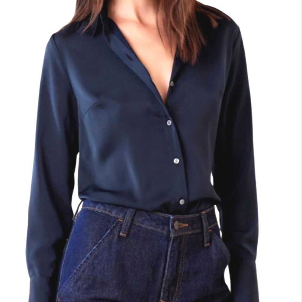 NWT Banana Republic Factory Long Sleeved Button Down Satin Shirt Women's XXL